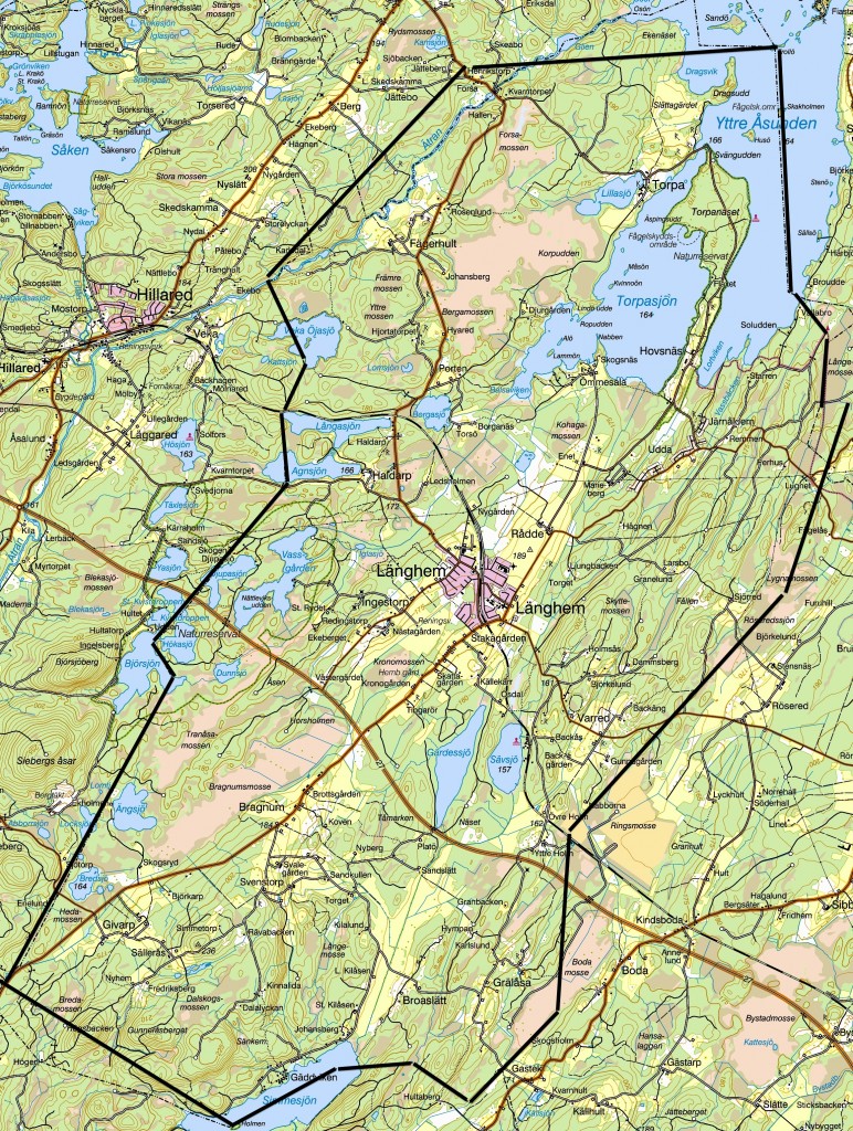 Karta över verksamhetsområdet för Länghem landsbygd fiber